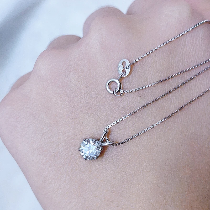 JoyceJelly Classic 1ct Moissanite Necklace For Charm Women Lab Diamond Pendant Silver 925 Jewelry Engagement Wedding Party Gifts