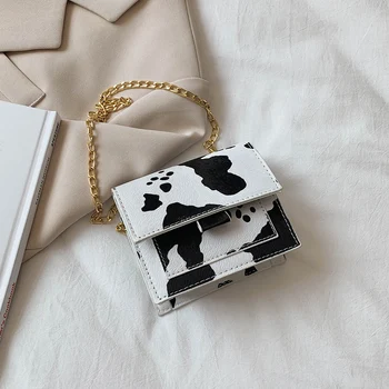 

Fashion Cow Milk Print Crossbody Bag Women Retro PU Leather Mini Handbags Animal Pattern Chain Travel Daily Small Shoulder Bags