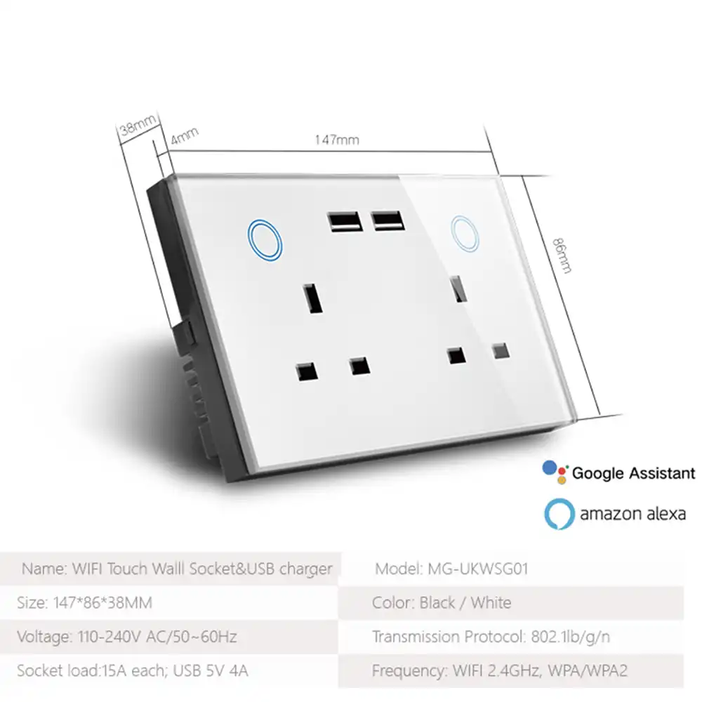 Wifi Smart Toma De Pared Usb Enchufe Electrico Del Reino Unido Salida 15a Interruptor Tactil De Alimentacion Inalambrico Homekit Trabajo De Carga Con Alexa Google Home Aliexpress