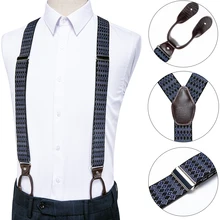 DiBanGu, шелковые, для взрослых, мужские подтяжки, кожа, металл, 6 кнопок, подтяжки, синие, черные, винтажные, мужские, эластичные, свадебные подтяжки, мужские, BD-521