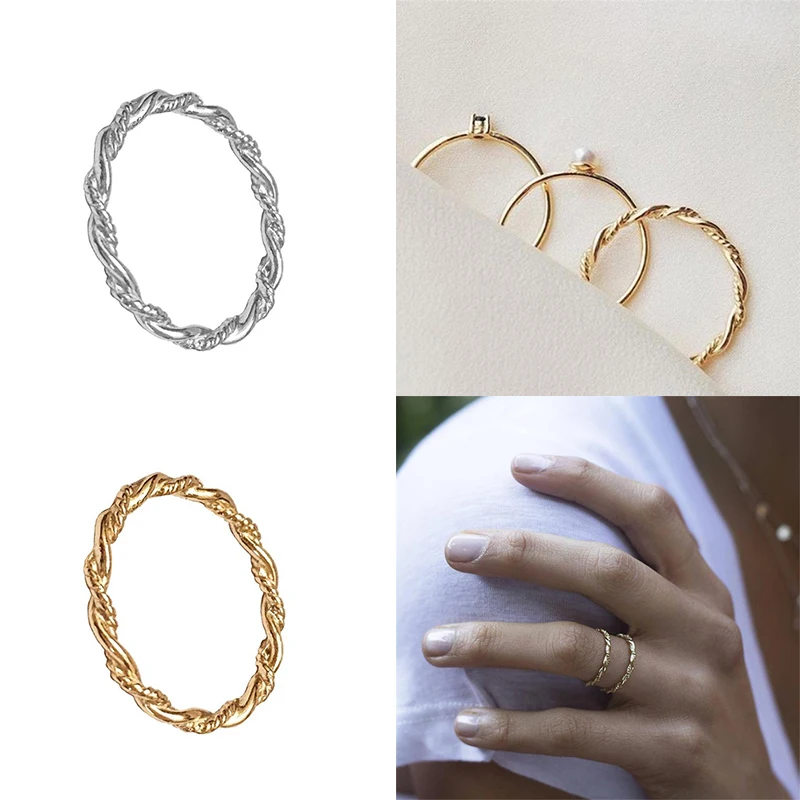 ROXI Твист веревка укладки обручальные кольца для женщин простой кольцо из стерлингового серебра 925 Витой Золотой Серебряный цвет пара кольцо подарок для девочки