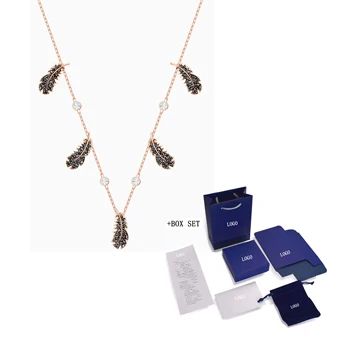 

Fashion Jewelry SWA New NAUGHTY Beam Necklace Feather Shape Black Pavé Diamond Rose Gold Gold Chain Women's Luxury Jewelry