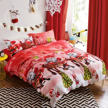

2Pcs/3Pcs/4Pcs Bedding Sets Happy Santa Claus 3D Print Blue Winter Duvet Cover Bed Sheet Set