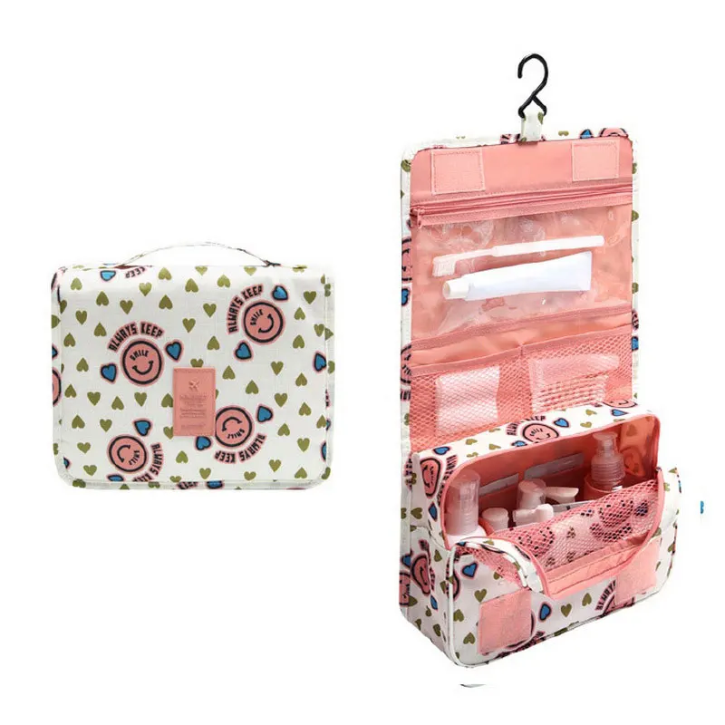 Новая цветная косметичка для путешествий, подвесная сумка для хранения вещей, сумка для хранения вещей, большая емкость, водонепроницаемая сумка для макияжа, складной портативный Органайзер - Цвет: Pink smiley face