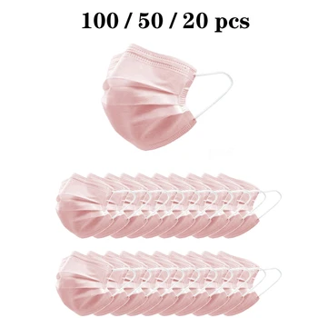 

100 pcs pink 3 Ply Disposable women Face Mouth Masks girl Anti Haze Dust Fog w/Ear Loop Pink Non-Woven Masks Protective Mask