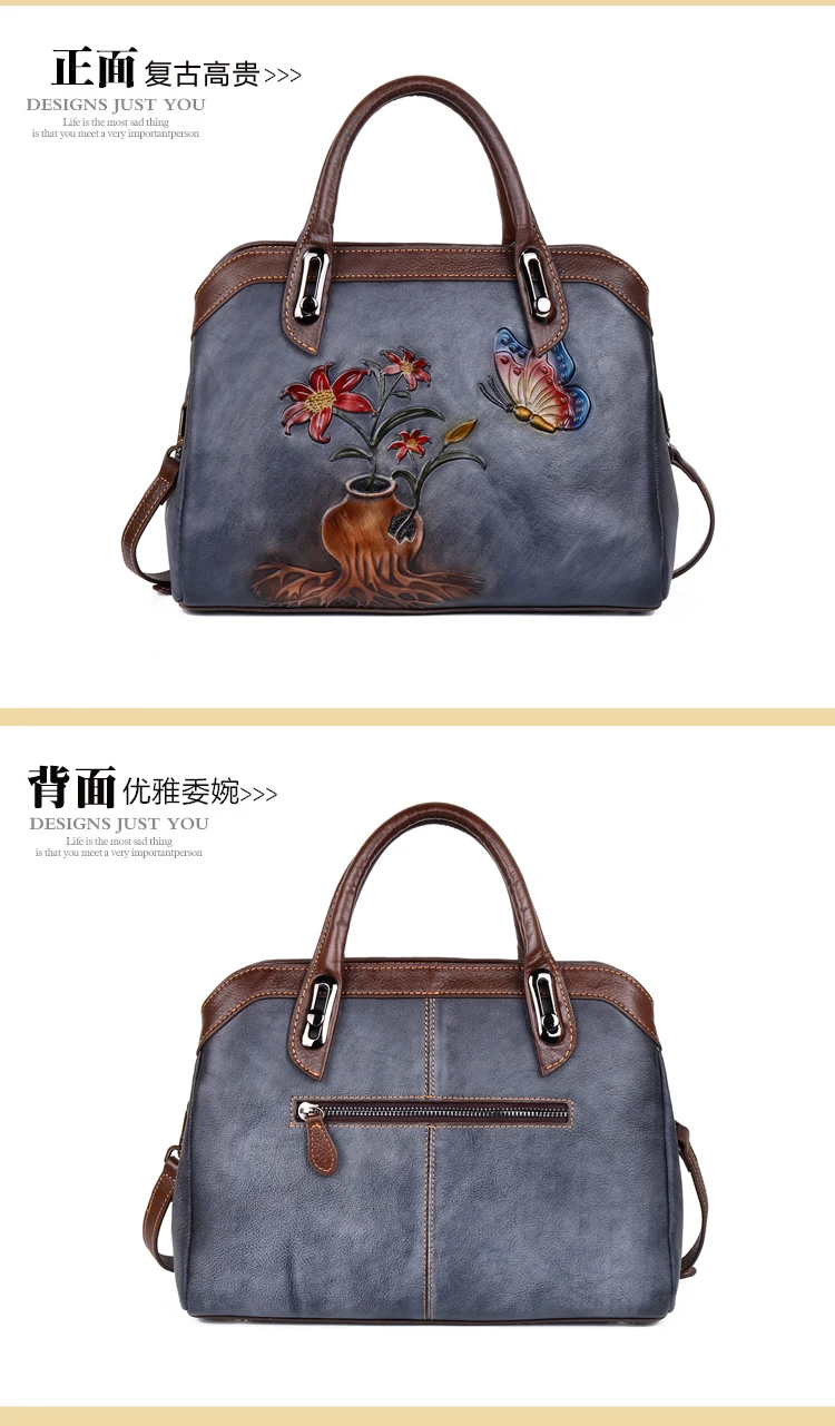 Натуральная сумка тисненая кожа Женская Высококачественная сумка через плечо Женская Роскошная Винтажная сумочка с цветочным рисунком