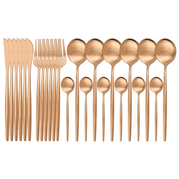 

24Pcs/set Rose Cutlery Set 18/10 Stainless Steel Dinnerware Set Knife Fork Spoon Tableware Set Home Party Kitchen Silverware Set