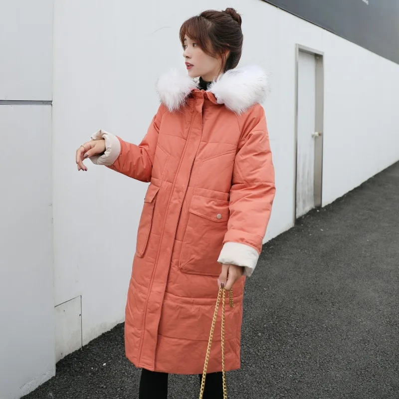 

2019 Dongdaemun New Style down Jacket Cotton-padded Clothes Mid-length Large Fur Collar Mermaid Parka Thick Cotton Coat