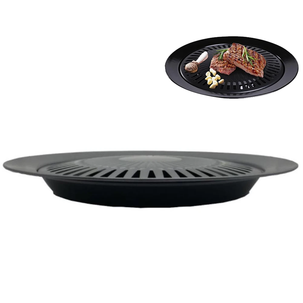 1pc Barbecue plate Round Iron Korean BBQ Grill Plate Outdoor Cassette Oven Grill Pan Round Nonstick Pan BBQ Tools