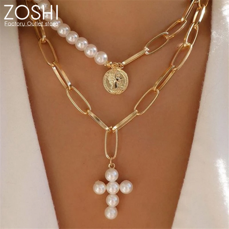 Многослойное ожерелье ZOSHI с подвеской-крестом для женщин модное кулоном из