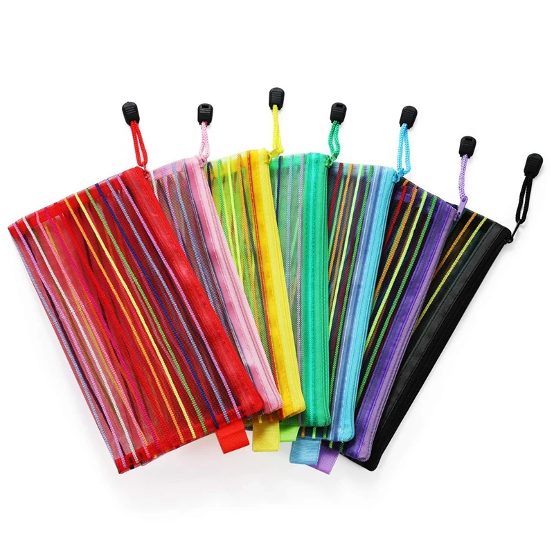 A6 Zipper Mesh Pouch, Colorful Pencil Pen Bag Document Bag Storage Pouch for Travel Makeup, Offices Supplies, Travel Accessories