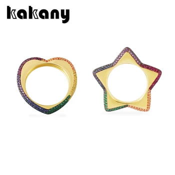 

KAKANY High Quality Dazzling Crystal Rainbow Heart Shaped Sparkling Colorful Crystal Rainbow Star Full Ring Funny Ornaments