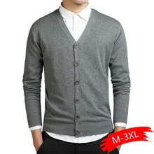 Хлопковый свитер, мужской кардиган с длинными рукавами, мужские свитера с v-образным вырезом, свободная однотонная пуговица, подходит для вязания, Повседневная стильная одежда, новинка