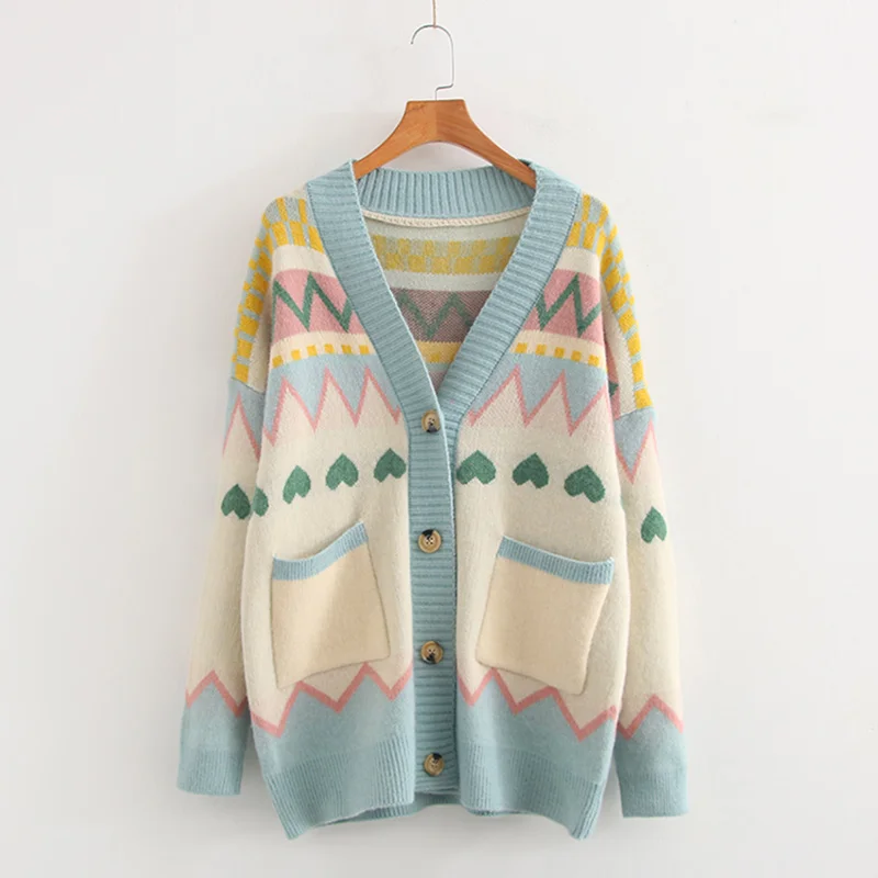 Blue Trytree осень зима женский свитер Повседневный v-образный вырез однобортный с карманами Свободный вязаный модный офисный женский свитер Топы - Цвет: Blue