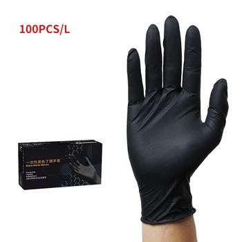 

100 Pieces/Box Disposable Glove Black And White With Pattern Nitrile Glove Wear-Resistant Thin Slip-Proof Gloves Factory