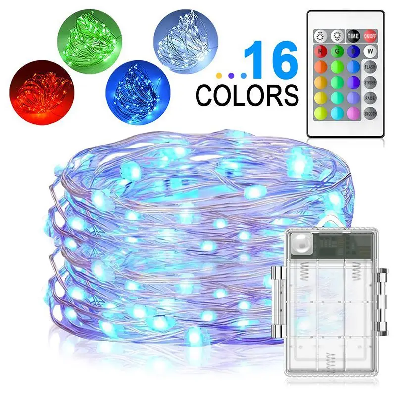 

LED String Lights Battery Powered Multi-Color Changing String Light Copper Wire Firefly Light 50LED Fairy Lamp with Remote Timer