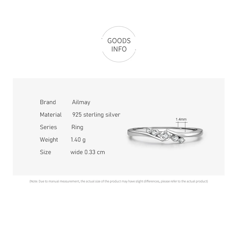 Ailmay 100% 925 Perak Murni Mode Baru Zirkon Bening Cincin Jari