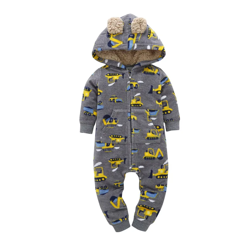 Теплые детские комбинезоны для мальчиков на осень и зиму одежда с капюшоном костюм-комбинезон из кораллового флиса для новорожденных девочек комбинезоны - Цвет: grey wa tu ji