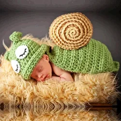 Costume de photographie d'escargot pour nouveau né de 0 à 6 mois, Costume de fête d'anniversaire en tricot, vêtements Photo en laine 