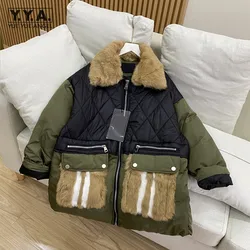 Winter Warm Parkas Removable Rabbit Fur Collar Patchwork Loose Long Sleeve Female Overcoat Streetwear Women Thick Casual Jacket