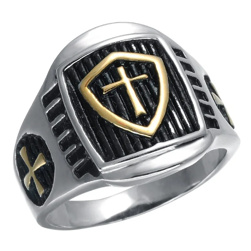FDLK Punk Accessories Crusader Shield Stamp Zinc Alloy Men's Ring Party Jewelry Unique Christmas Gift Retro | Украшения и