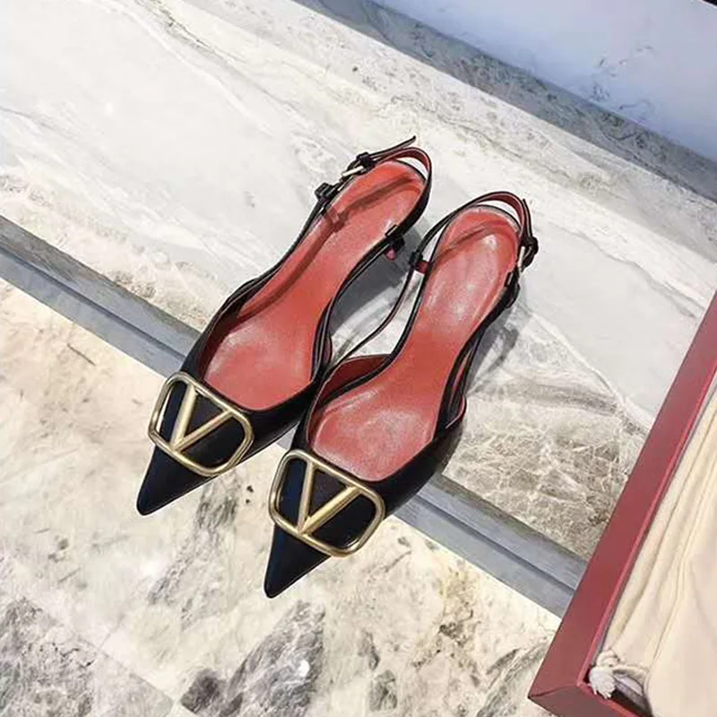 

2020 summer high metal buckle with empty after fine fine with cool slippers sandals tines female leather fashion sandals