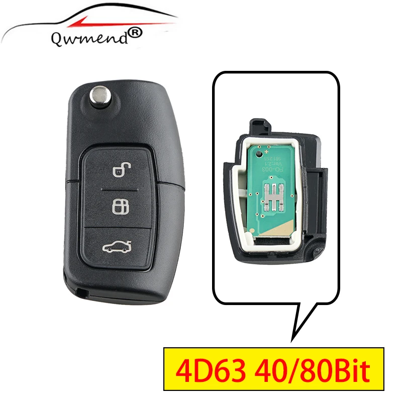 

433Mhz Car Flip Key 4D63 Chip 40Bit Smart Car Key for Ford Fusion Focus Mondeo Fiesta Galaxy 3 Buttons Remote Key 4D60 Chip