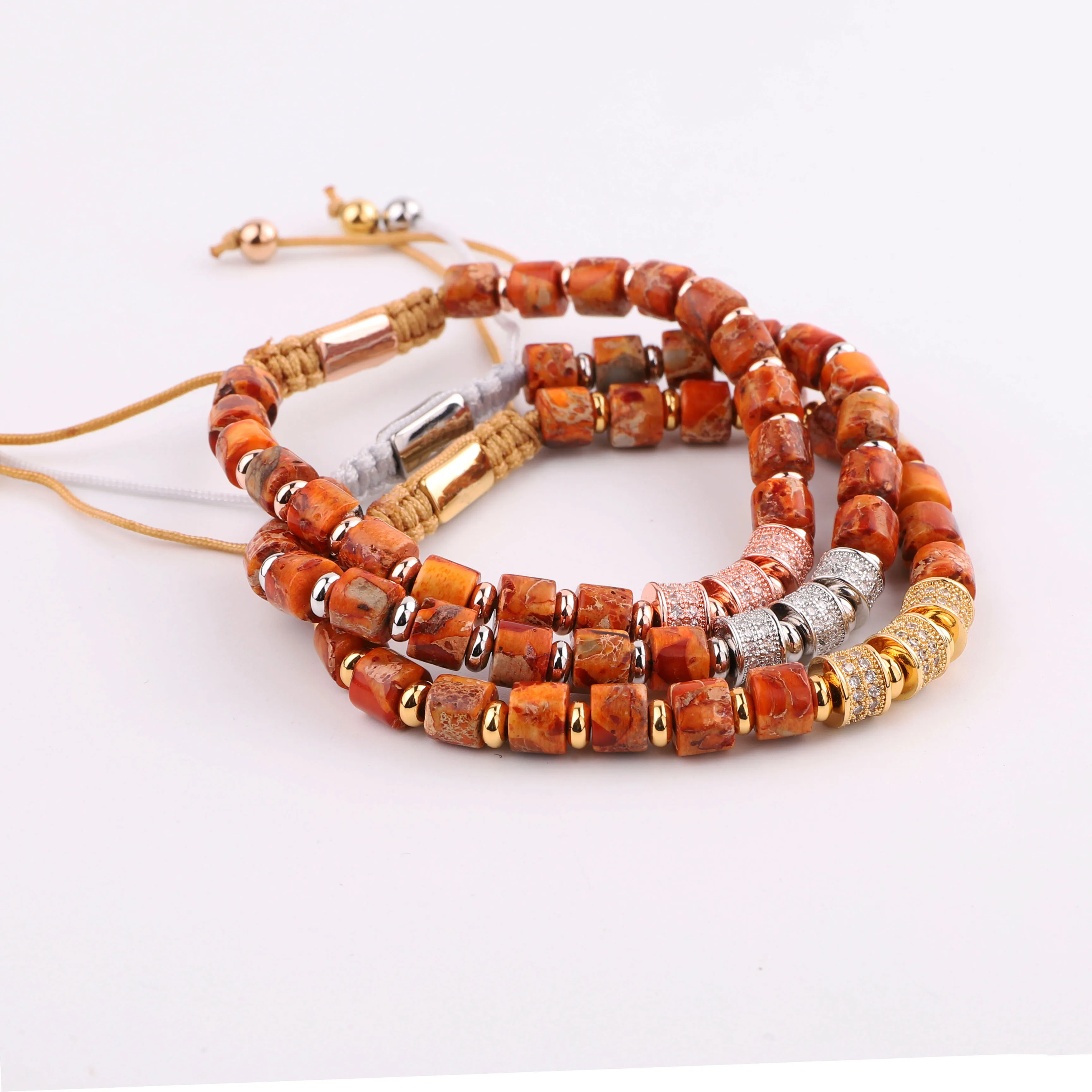 New Fashion Women Bracelet Natural Stone Orange Imperial Jasper CZ Pave Charm Macrame Bracelet Women Men - Image 3