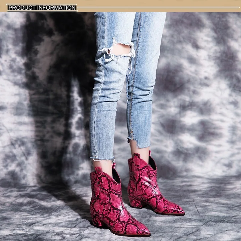 Новые Классические женские ковбойские сапоги Вестерн для женщин; кожаные женские ковбойские ботинки низкая обувь на каблуке Женская мода Красно-черные ботильоны