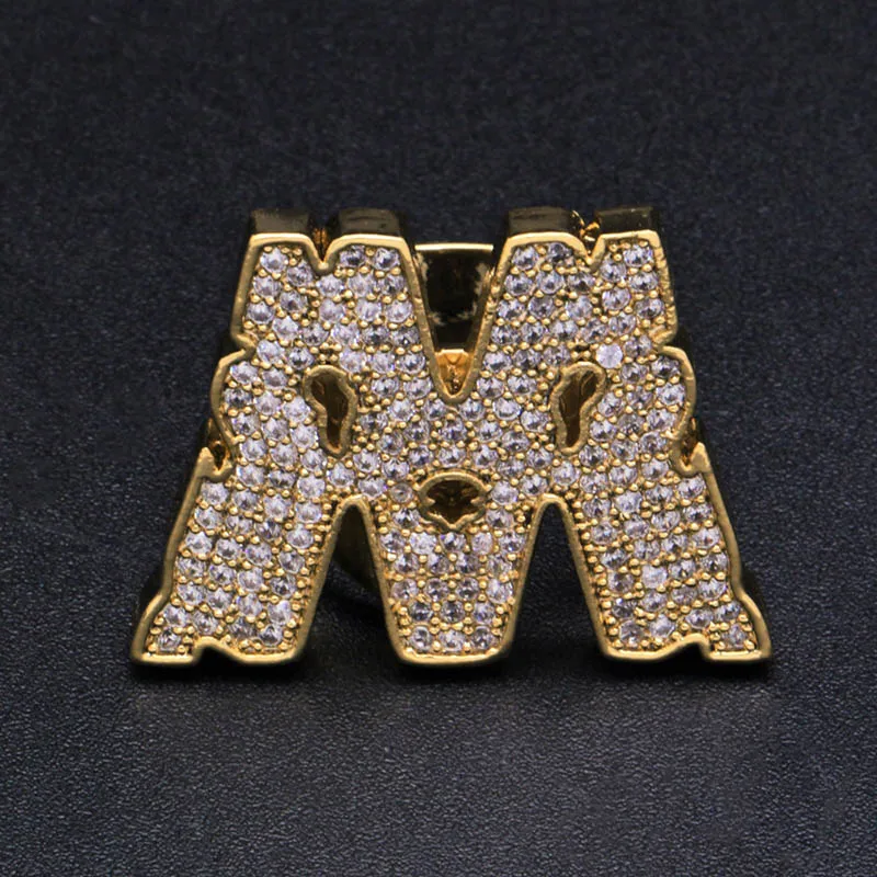 Хип-хоп AAA кубическая циркониевая подвеска Bling Iced Out Bubble кольцо с гравировкой Bling CZ кольца женские мужские Клубные рапперы ювелирные изделия регулируемый размер - Цвет основного камня: m