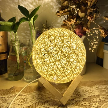 

Sleeping Light Bedroom Bedside Table Lamp Nordic LED Rattan Ball Night Light USB Powered Home Bedroom Vintage Table Lamp