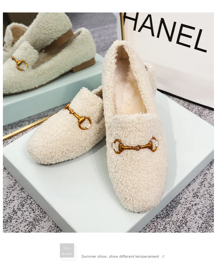 Новинка года; обувь; женские лоферы на плоской подошве с искусственным мехом ягненка; Плюшевые Теплые мокасины; слипоны; балетки на плоской подошве; женские оксфорды; большой размер 43
