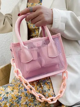 

PVC Women's Designer Handbag Small Travel Shoulder Messenger Bag Transparent Jelly Square Tote bag 2020 Fashion New