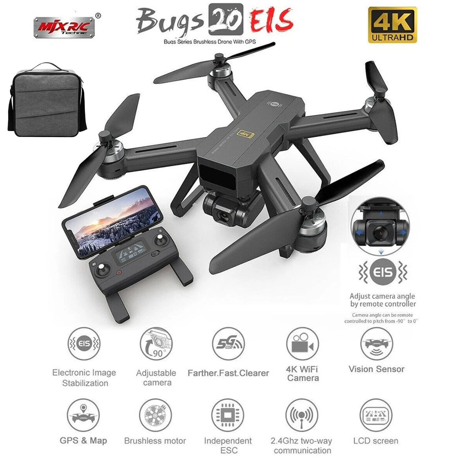 MJX Bugs 20 / B20 EIS GPS бесщеточный Радиоуправляемый Дрон 4K 5G FPV HD камера Квадрокоптер