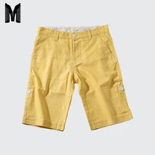 60% хлопок 40% лен шорты мужские летние новые желтые модные облегающие праздничные шорты мужские повседневные шорты Y1759