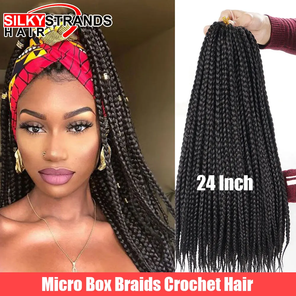 14 18 24 Inch Micro Crochet Box Braids Synthetic Braiding Hair Pre Stretched High Temperature Fiber Hair Extensions For Women