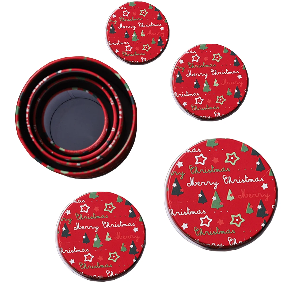 

4 Pcs Container Candy Box Set Portable Holiday Decoration Gift Case Party Tinplate Round Children Cartoon Christmas Home Storage