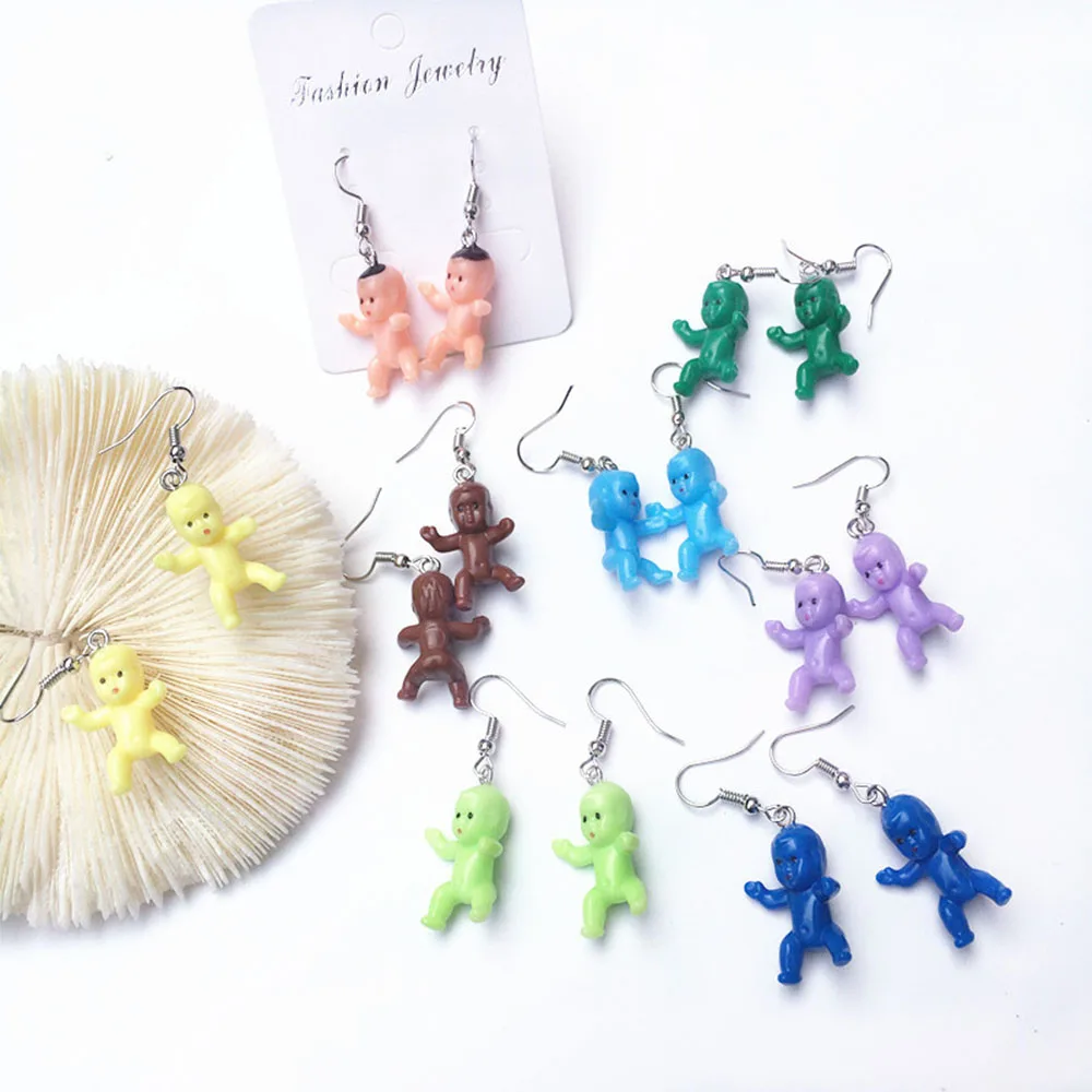 Dangle-Earrings Jewelry Doll-Shape Funny Party-Statement Harajuku Cool Baby Colorful