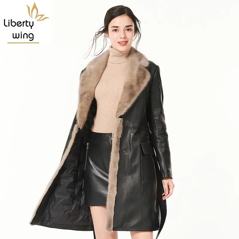 

Designer Brand Genuine Leather 2020 New Winter Long Down Jacket Fashion Slim Fit Mink Fur Collar Outwear Plus Size 3XL