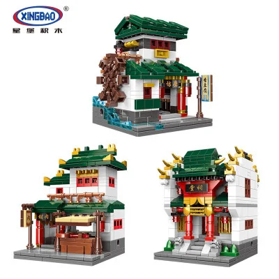 

XINGBAO 01103 Small Chinese Street Mini Landscape 6-One Children DIY Educational Assembled Inserted Building Blocks Toy