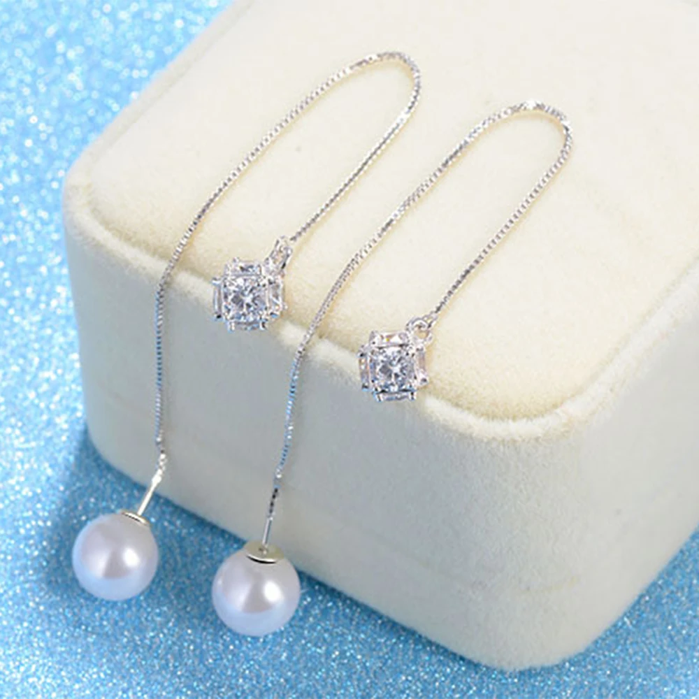 Серьги-кисточки из серебра 925 пробы с длинным жемчугом, рождественский подарок, серьги с микро инкрустацией кубическим цирконием для женщин, Черная пятница