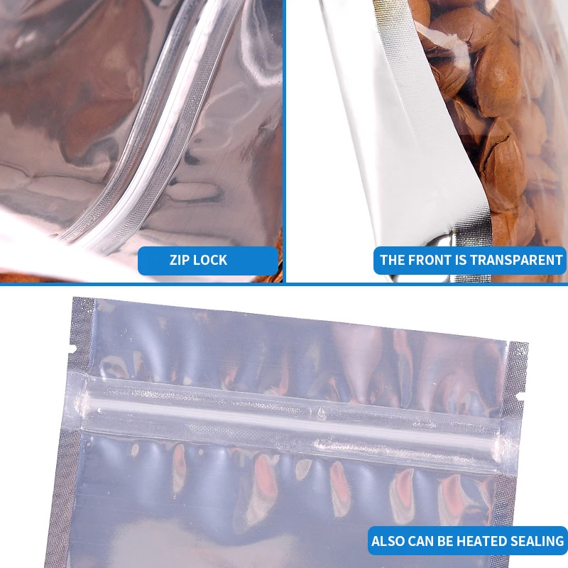 100 pcs/lot Food Storage Aluminum Foil / Clear Flat Bottom Resealable Valve Zipper Plastic Retail Package Pack Ziplock Mylar Bag 2