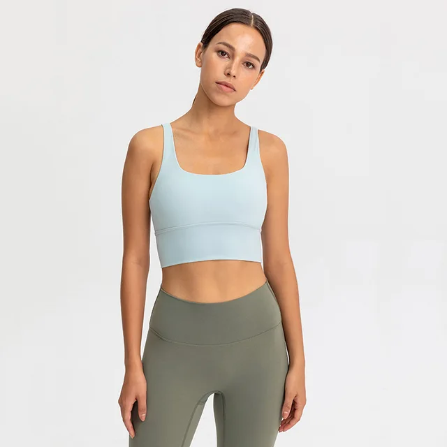 Lulu High Quality Fitness Bra Women Gym Tank Top Butter Soft  Cross Back Yoga Vest Athletic High Impact Brassiere With Chest Pad Icelandic blue