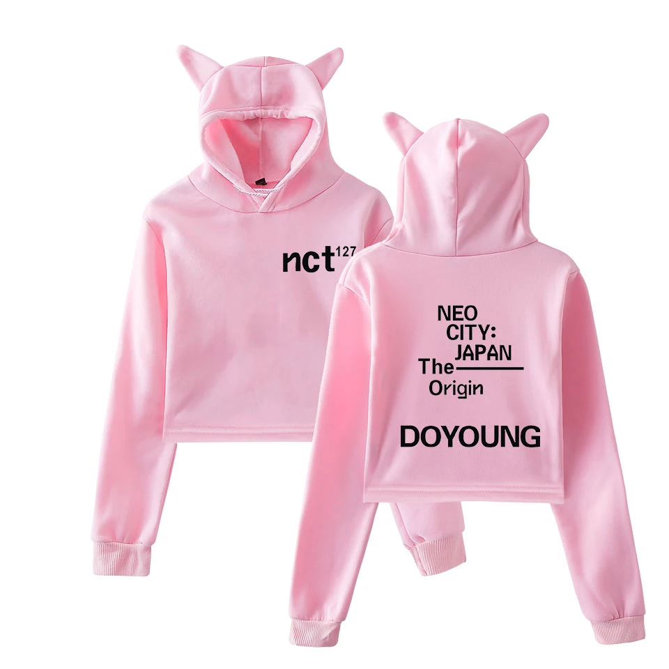 Kpop Забавный короткий кошачий Топ Kawaii NCT 127 Сексуальная толстовка с котом Женская модная Корейская одежда размера плюс XXS-2XL