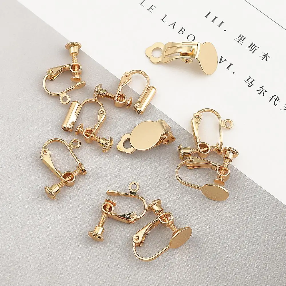 DIY 주얼리 제작용 나사 이어 클립 베이스 귀걸이 설정, 회전 패드 귀걸이 클립 파인딩, 18k 금도금, 10 개, 신상