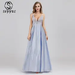 Skyyue вечернее платье на бретельках платье с v-образным вырезом De Soiree 2019 Плюс Размер без рукавов с блестками женские вечерние платья с