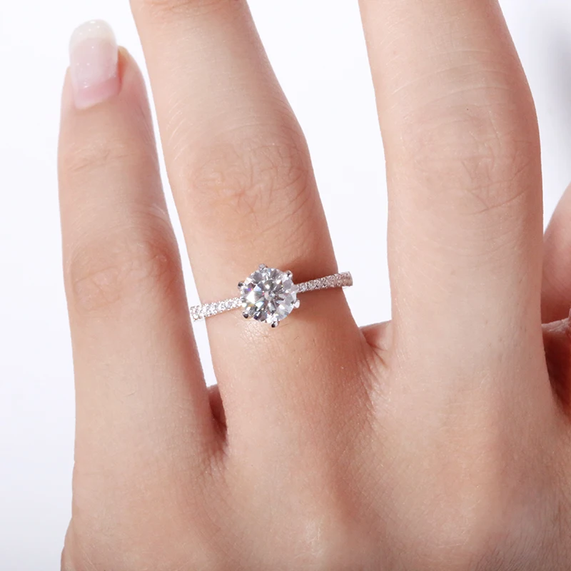 AEAW Лидер продаж круглый вырез 1.0ct moissanite кольцо 18 К Белое золото обручальные кольца для женщин