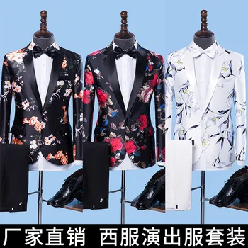 

2019 men's suits the new printing fashion show studio suit two groom, cultivate one's morality garments