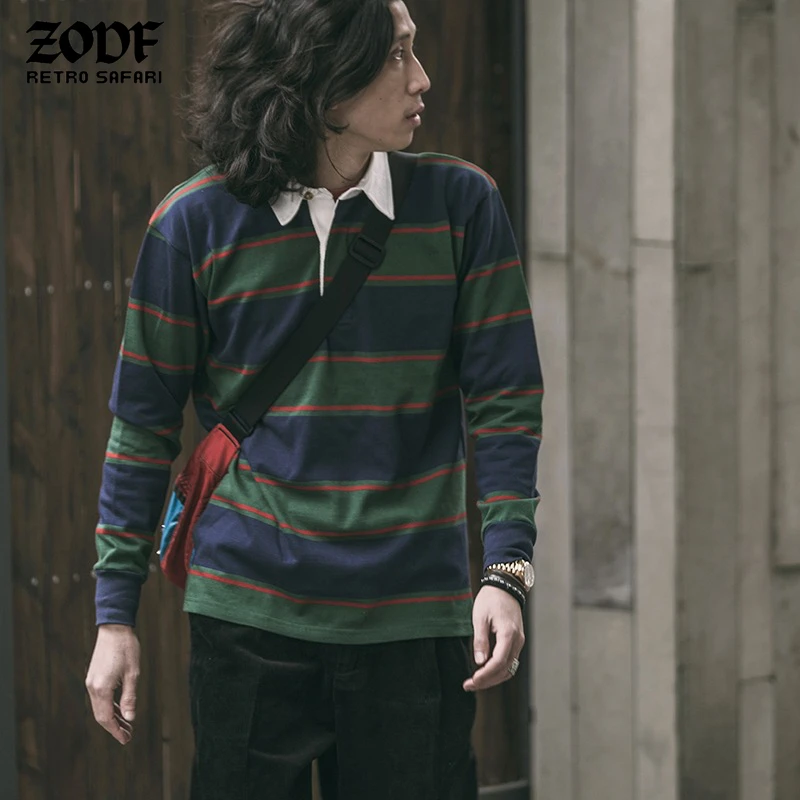 Мужские осенние полосатые хлопковые рубашки-поло Военные стильные