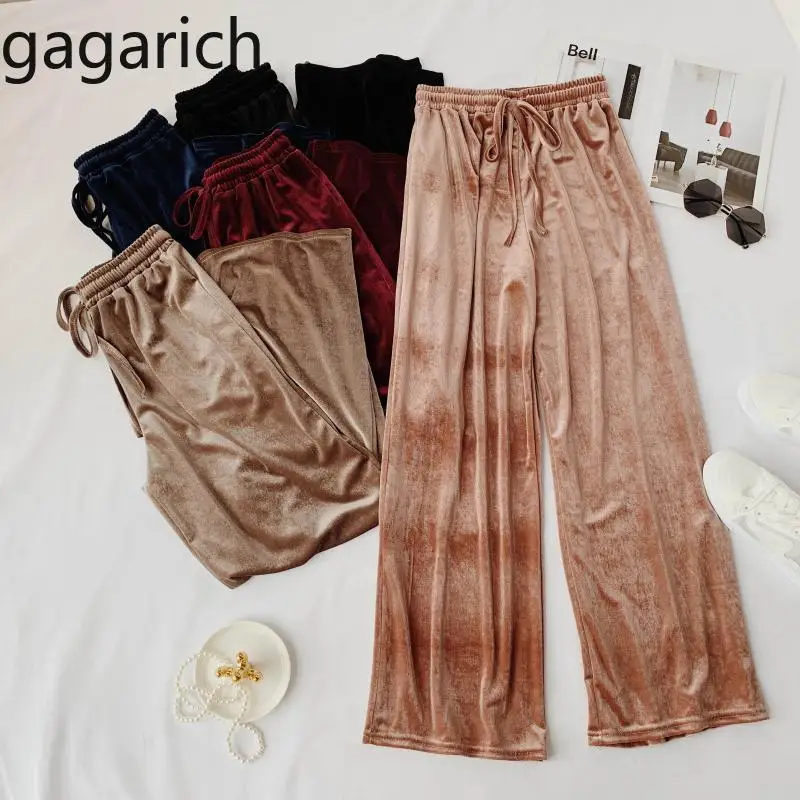 

Gagarich Autumn Winter Women Pants 2019 Velvet Wide Leg Pants Ladies Loose Solid Elastic High Waist Casual Bottoms